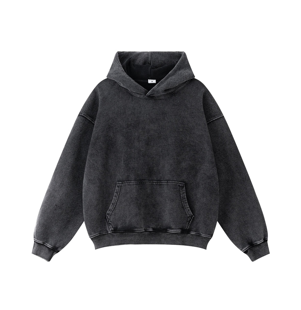 2026 Vintage Washed Black Unisex Oversized Winter Streetwear Pullover Heavyweight Cotton Eco-Friendly Hoodie Sweatshirt