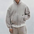 SEMETAL Custom Heavyweight Fleece Blank Oversized Double Zipper Hoodie High Quality 100% Cotton Cropped Zip up Hoodies for Men
