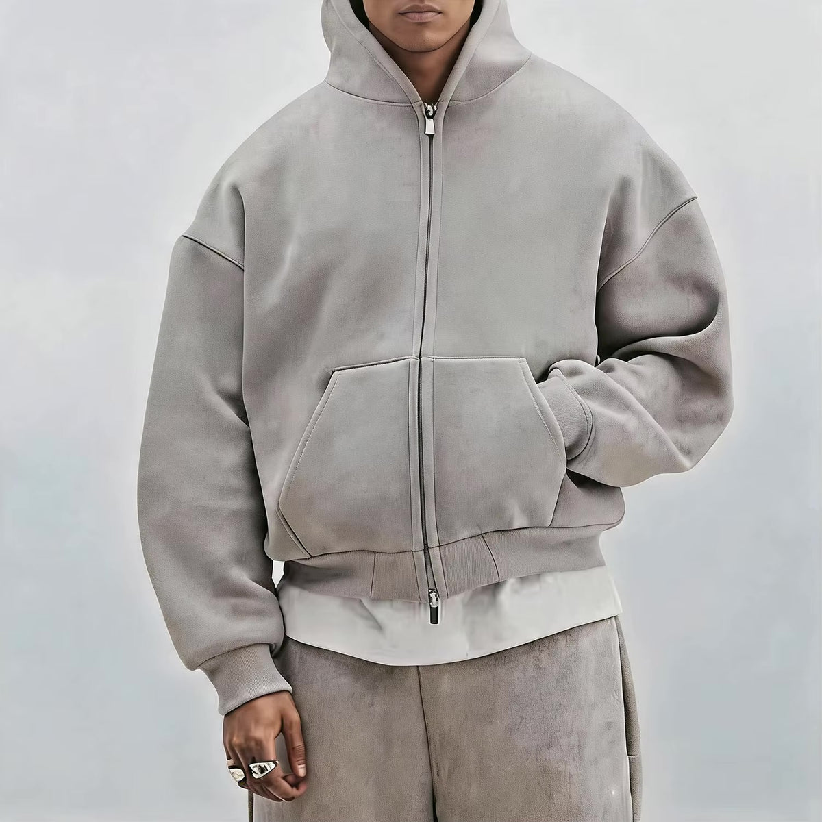 SEMETAL Custom Heavyweight Fleece Blank Oversized Double Zipper Hoodie High Quality 100% Cotton Cropped Zip up Hoodies for Men