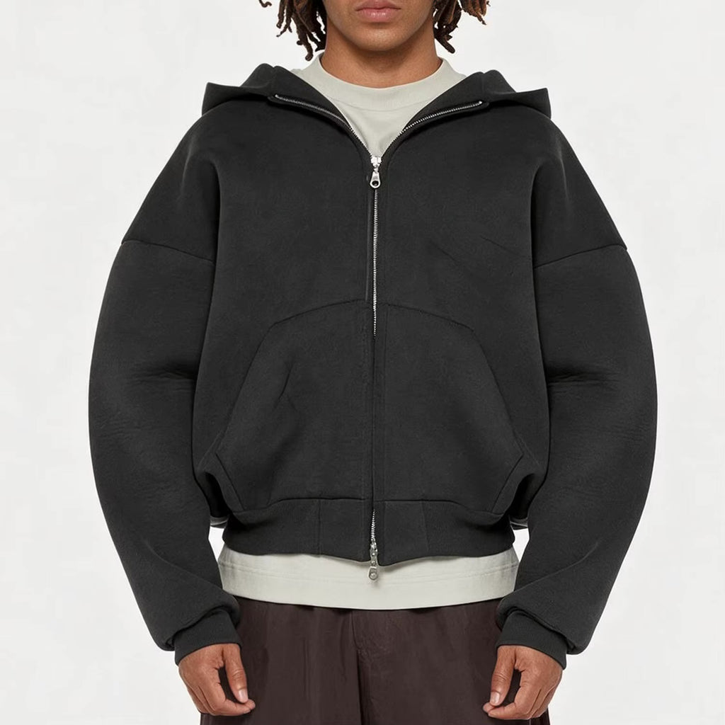 QIANSHI Custom 500 Gsm Oversized Boxy Double Zipper Hoodies 100% Cotton Heavyweight Fleece Cropped Men Full Zip up Hoodie