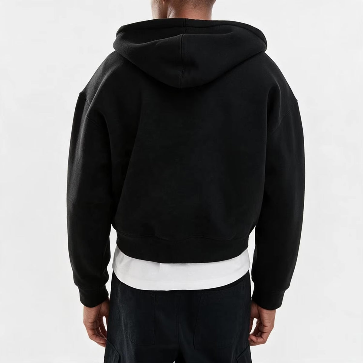 QIANSHI Vintage Oversized Blank Hoodies 100% Cotton Fleece Heavyweight Boxy Zipup Hoodie Streetwear Men Cropped Zip up Hoodie