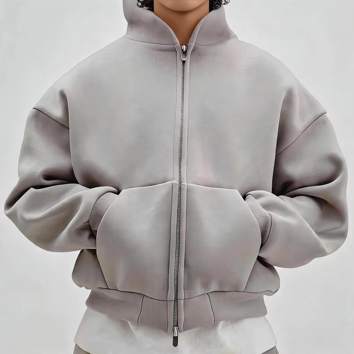 SEMETAL Custom Heavyweight Fleece Blank Oversized Double Zipper Hoodie High Quality 100% Cotton Cropped Zip up Hoodies for Men