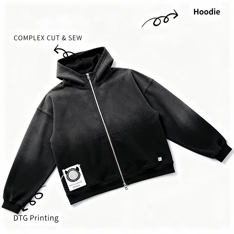 MenS Streetwear Jacket OEM 400G Heavyweight Zip Hoodie Manufacturer Custom Hoodies Drop Shoulder 400Gsmhoodiemanufacturer Hoodie